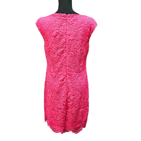 Anne Klein Vibrant Pink Crochet Floral Lace Mini Dress Size 8 - Picture 3 of 5